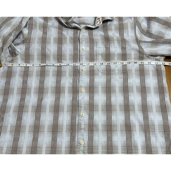 Mens Tommy Bahama Plaid Button Up Flip Cuff Shirt - size L Blue / Gray - Picture 12 of 15